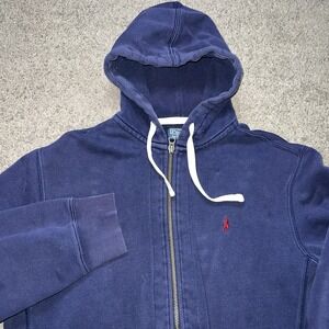 VTG Polo Ralph Lauren Men's Heavyweight Full-Zip Hoodie Thermal Hood Navy Large